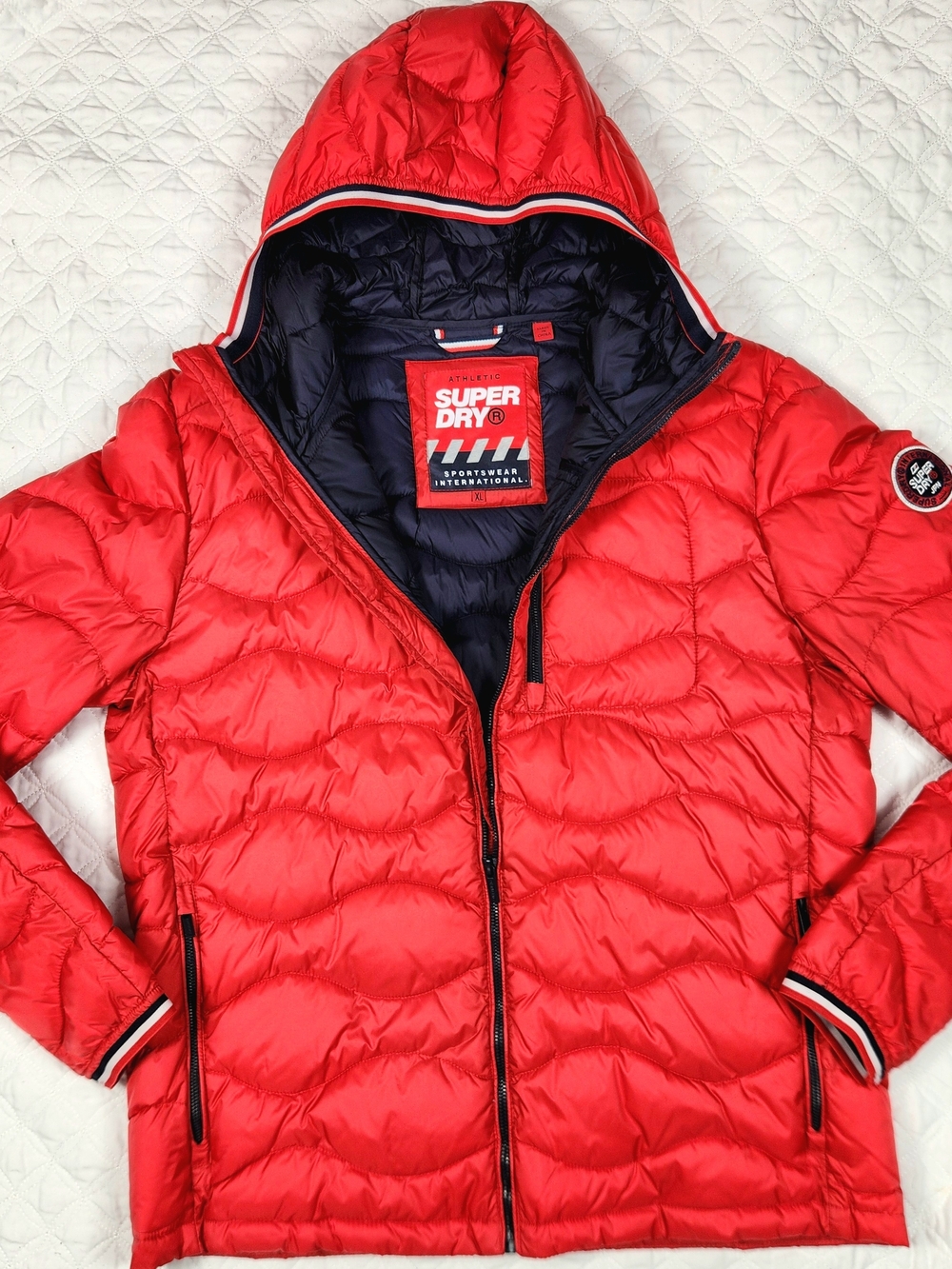 Superdry Wave Quilted Insulated Hooded Puffer Jacket Bright Red Mens XL